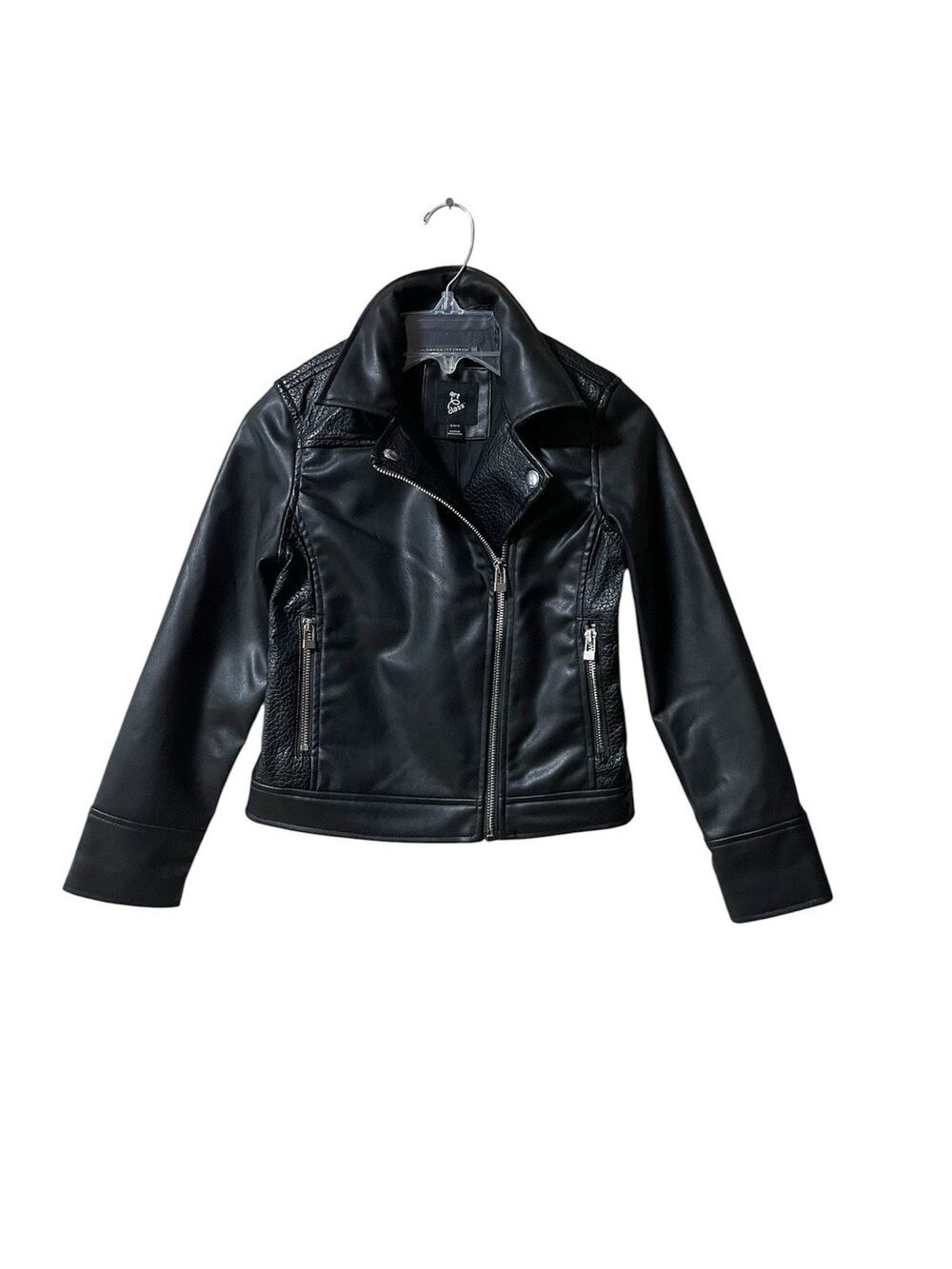 Art Class Unisex Kids Black Faux Leather Moto Biker Jacket Small 6/7 School Fall